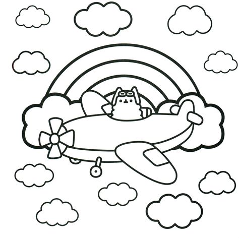 Online coloring book: Pusheen in the plane coloring page